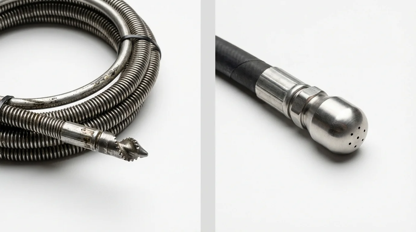 Drain snake cable and hydro jetting nozzle used for drain cleaning in Bryson City, NC