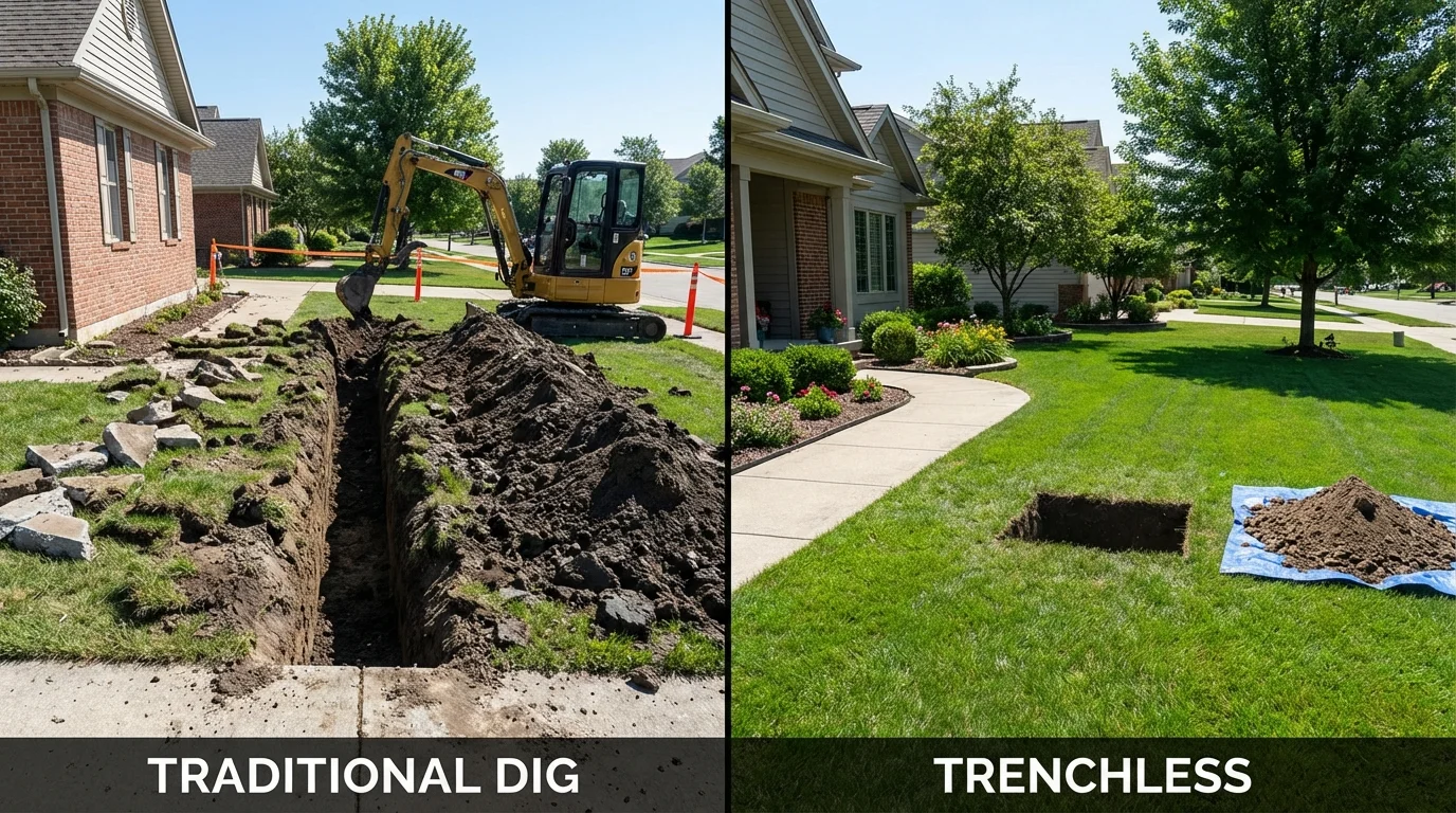 Trenchless sewer repair with minimal yard damage versus traditional excavation in Bryson City, NC